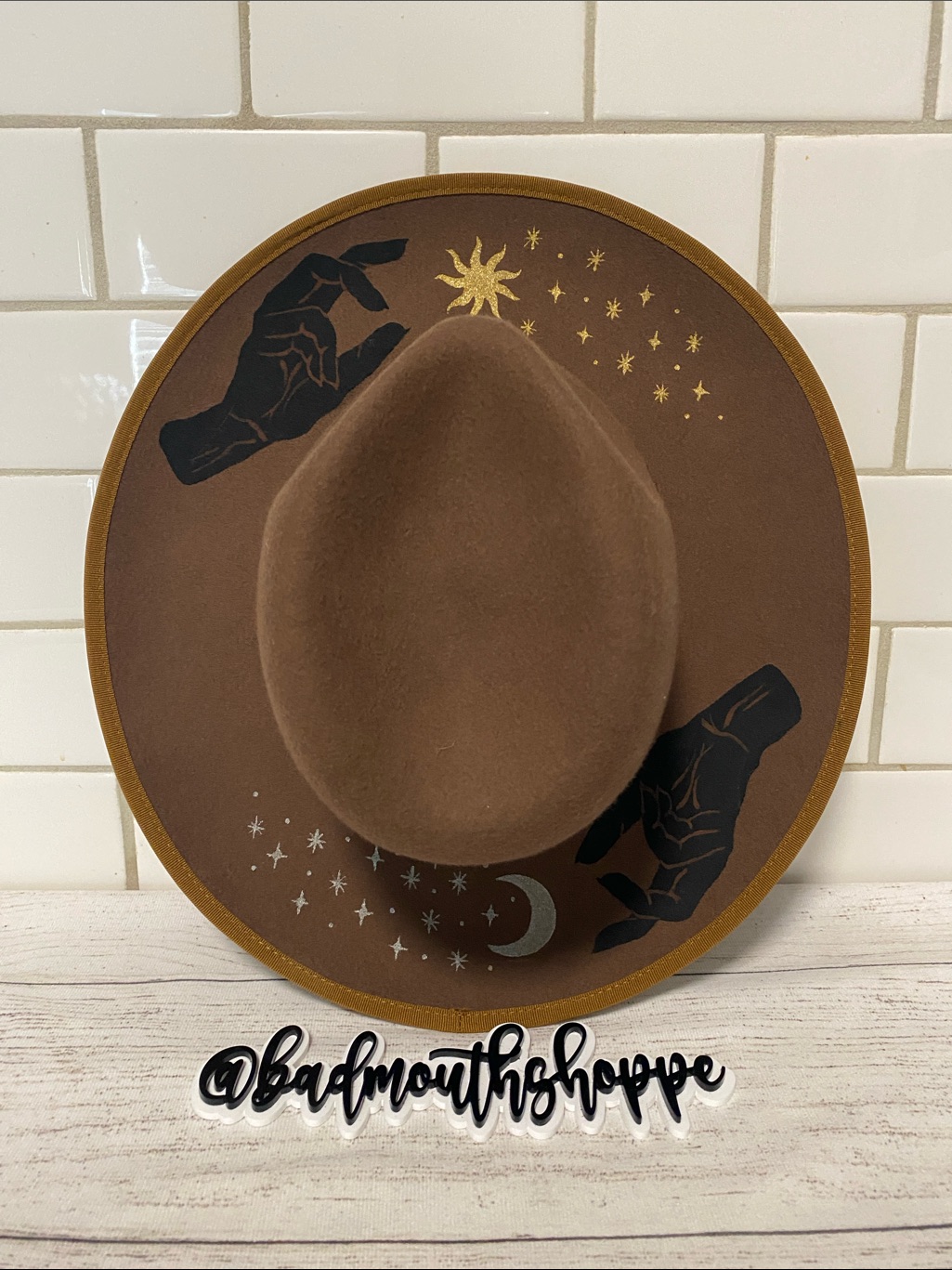 *Luna Bloom Aja Single Sided Brown Celestial Witchy Wide Brim Hat